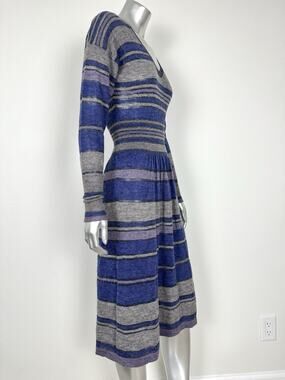 Rebecca Taylor Knit Dress Fit & Flare Lurex Purple Gray Striped XS